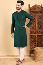 Green Viscose Rayon Solid Embroidered Straight Kurta For Men MKU1007GRN