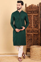 Green Viscose Rayon Solid Embroidered Straight Kurta For Men MKU1007GRN