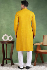 Mustard Viscose Rayon Solid Embroidered Straight Kurta For Men MKU1007YLW