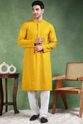 Mustard Viscose Rayon Solid Embroidered Straight Kurta For Men MKU1007YLW