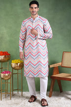Pink Viscose Rayon Ikat Embroidered Straight Kurta For Men MKU1008PNK