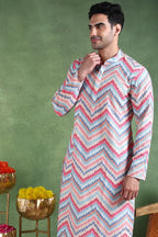 Pink Viscose Rayon Ikat Embroidered Straight Kurta For Men MKU1008PNK