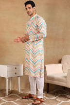 Teal Viscose Rayon Chevron Embroidered Straight Kurta For Men MKU1008TIL