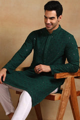 Green Viscose Rayon Solid Embroidered Straight Kurta For Men MKU1010GRN