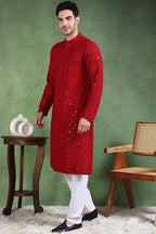 Maroon Viscose Rayon Solid Embroidered Straight Kurta For Men MKU1010MRN
