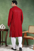 Maroon Viscose Rayon Solid Embroidered Straight Kurta For Men MKU1010MRN