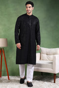 Black Viscose Rayon Solid Embroidered Straight Kurta For Men MKU1011BLK