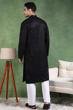 Black Viscose Rayon Solid Embroidered Straight Kurta For Men MKU1011BLK