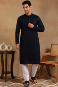 Navy Blue Viscose Rayon Solid Embroidered Straight Kurta For Men MKU1011BLU