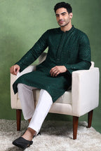 Green Viscose Rayon Solid Embroidered Straight Kurta For Men MKU1011GRN