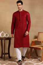 Maroon Viscose Rayon Solid Embroidered Straight Kurta For Men MKU1011MRN
