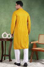 Mustard Viscose Rayon Solid Embroidered Straight Kurta For Men MKU1011YLW