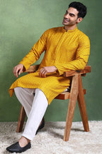 Mustard Viscose Rayon Solid Embroidered Straight Kurta For Men MKU1011YLW