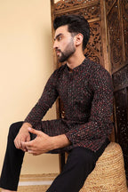 Black Viscose Rayon Ethnic Motifs Embroidered Straight Kurta For Men MKU1013BLK