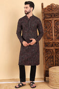 Black Viscose Rayon Ethnic Motifs Embroidered Straight Kurta For Men MKU1013BLK