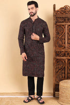 Black Viscose Rayon Ethnic Motifs Embroidered Straight Kurta For Men MKU1013BLK