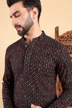 Black Viscose Rayon Ethnic Motifs Embroidered Straight Kurta For Men MKU1013BLK