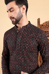 Black Viscose Rayon Ethnic Motifs Embroidered Straight Kurta For Men MKU1013BLK