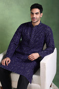 Blue Viscose Rayon Ethnic Motifs Embroidered Straight Kurta For Men MKU1013BLU