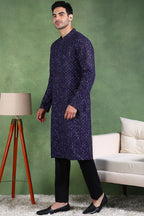 Blue Viscose Rayon Ethnic Motifs Embroidered Straight Kurta For Men MKU1013BLU