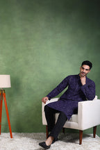 Blue Viscose Rayon Ethnic Motifs Embroidered Straight Kurta For Men MKU1013BLU