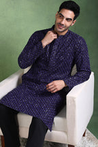 Blue Viscose Rayon Ethnic Motifs Embroidered Straight Kurta For Men MKU1013BLU