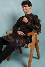 Black Viscose Rayon Ethnic Motifs Embroidered Straight Kurta For Men MKU1020BLK