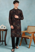Black Viscose Rayon Ethnic Motifs Embroidered Straight Kurta For Men MKU1020BLK
