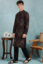 Black Viscose Rayon Ethnic Motifs Embroidered Straight Kurta For Men MKU1020BLK