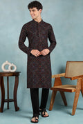 Black Viscose Rayon Ethnic Motifs Embroidered Straight Kurta For Men MKU1021BLK