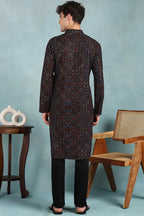 Black Viscose Rayon Ethnic Motifs Embroidered Straight Kurta For Men MKU1021BLK
