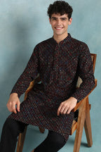 Black Viscose Rayon Ethnic Motifs Embroidered Straight Kurta For Men MKU1021BLK