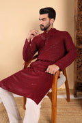 Maroon Viscose Rayon Solid Embroidered Straight Kurta For Men MKU1022MRN