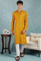 Yellow Viscose Rayon Solid Embroidered Straight Kurta For Men MKU1022YLW
