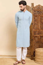 Blue Viscose Rayon Solid Embroidered Ethnic Straight Chikankari Kurta For Men MKU1029BLU
