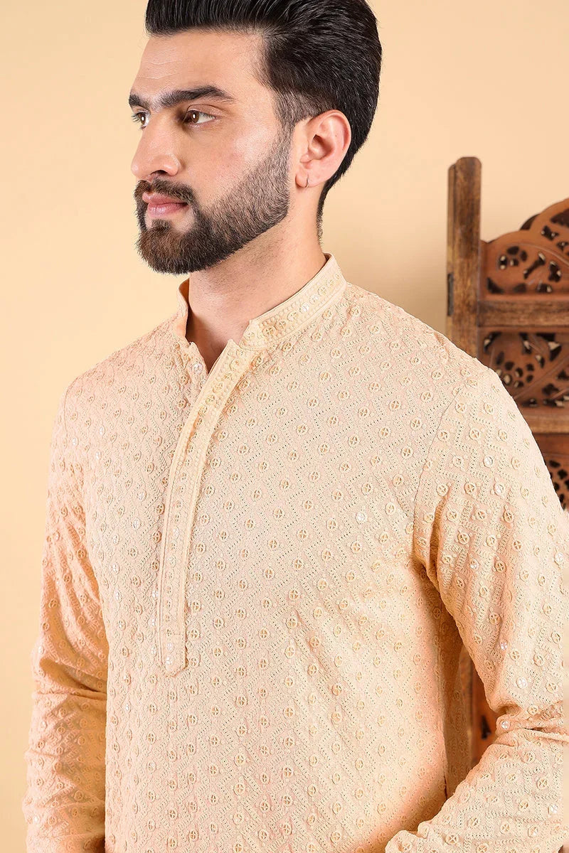 Cream Embroidered Men's Kurta - Indian Kurta for Men Online