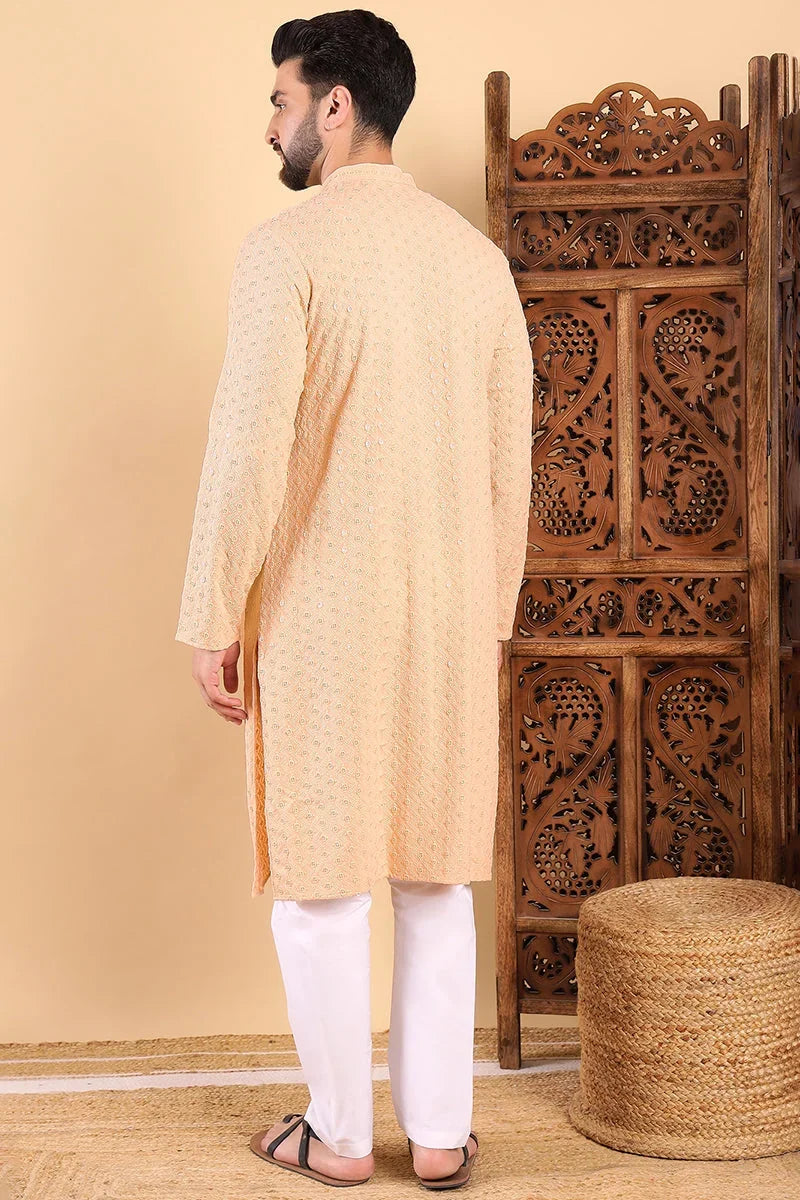 Cream Embroidered Men's Kurta - Indian Kurta for Men Online