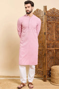 Pink Viscose Rayon Solid Embroidered Ethnic Straight Chikankari Kurta For Men MKU1029PNK