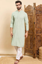 Sea Green Viscose Rayon Solid Embroidered Ethnic Straight Chikankari Kurta For Men MKU1029SEA