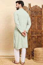 Sea Green Viscose Rayon Solid Embroidered Ethnic Straight Chikankari Kurta For Men MKU1029SEA