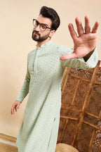 Sea Green Viscose Rayon Solid Embroidered Ethnic Straight Chikankari Kurta For Men MKU1029SEA