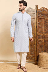 Blue Viscose Rayon Solid Embroidered Ethnic Straight Chikankari Kurta For Men MKU1030BLU