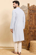 Blue Viscose Rayon Solid Embroidered Ethnic Straight Chikankari Kurta For Men MKU1030BLU