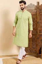 Green Viscose Rayon Solid Embroidered Ethnic Straight Chikankari Kurta For Men MKU1030GRN