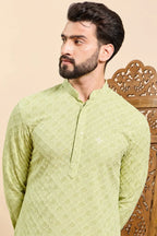 Green Viscose Rayon Solid Embroidered Ethnic Straight Chikankari Kurta For Men MKU1030GRN