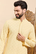 Yellow Viscose Rayon Solid Embroidered Ethnic Straight Chikankari Kurta For Men MKU1030YLW