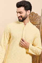Yellow Viscose Rayon Solid Embroidered Ethnic Straight Chikankari Kurta For Men MKU1030YLW