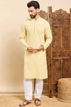 Yellow Viscose Rayon Solid Embroidered Ethnic Straight Chikankari Kurta For Men MKU1030YLW