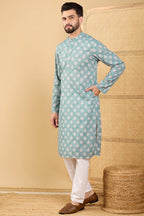 Sea Green Viscose Rayon Ethnic Motifs Embroidered Straight Chikankari Kurta MKU1032