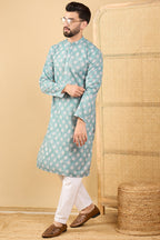 Sea Green Viscose Rayon Ethnic Motifs Embroidered Straight Chikankari Kurta MKU1032